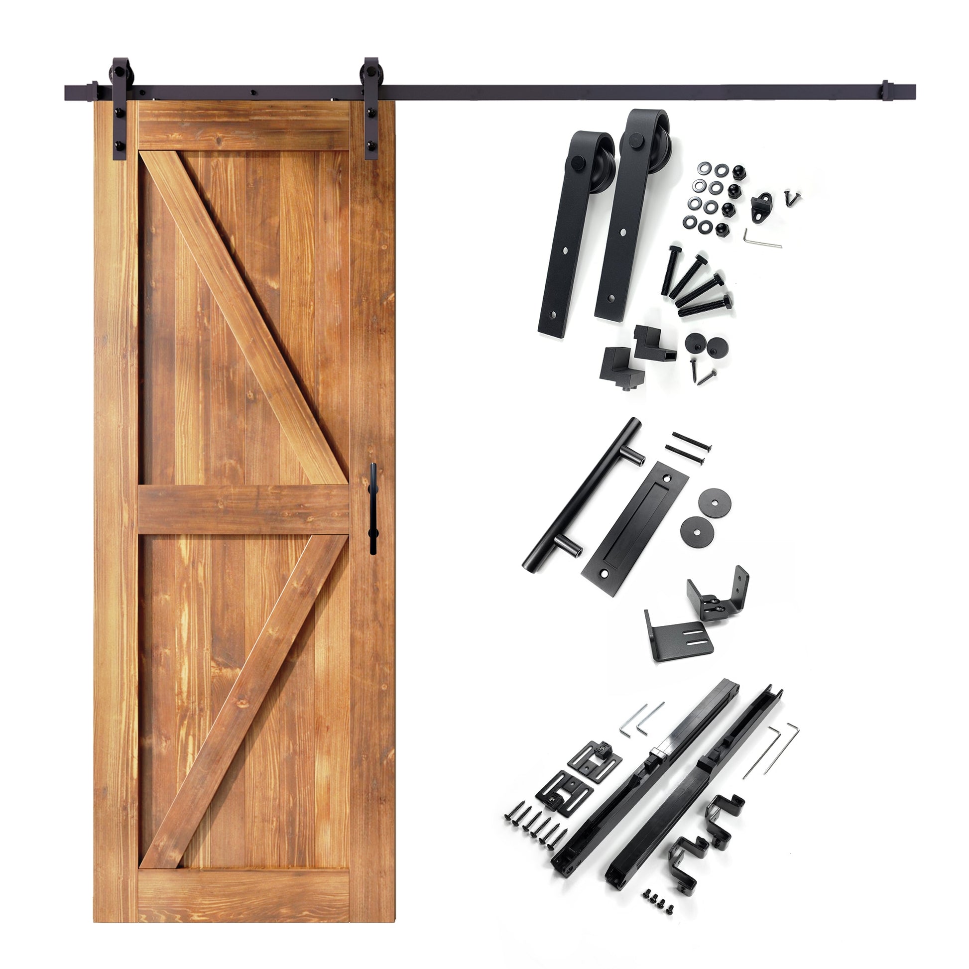 HOMACER 32-in x 84-in Early American K-frame Pine Wood Solid core Single Barn Door (Hardware Included)