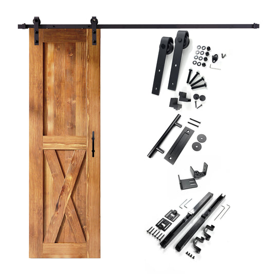 HOMACER 20-in x 84-in Early American X-frame Pine Wood Solid core Single Barn Door (Hardware Included)