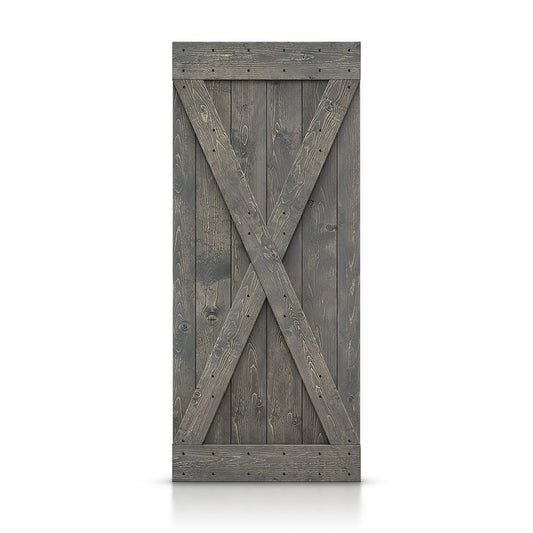 CALHOME 42-in x 84-in Gray X-frame Pine Wood Solid core Single Barn Door (Hardware Not Included)