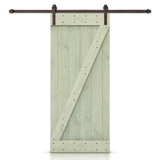 CALHOME 36-in x 84-in Sage green Pine Wood Solid core Single Barn Door (Hardware Included)