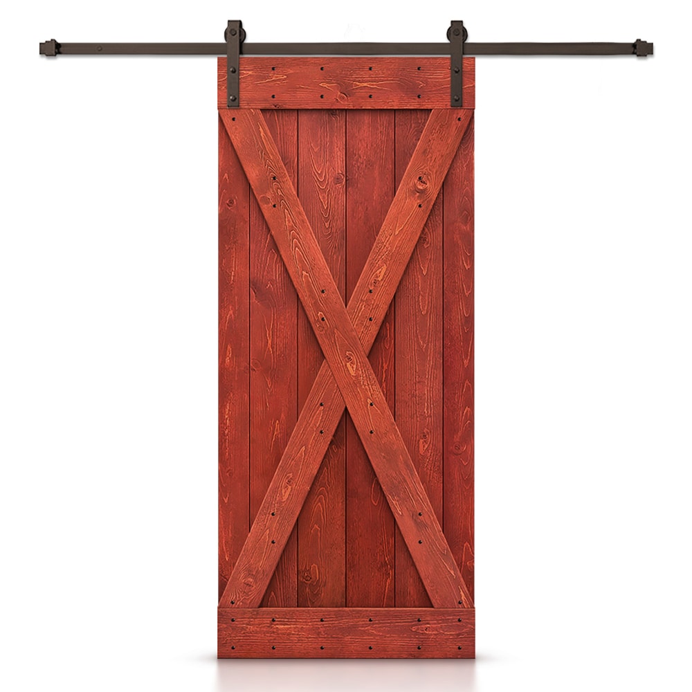 CALHOME 48-in x 84-in Cherry Red Knotty pine Wood Solid core Single Barn Door (Hardware Included)