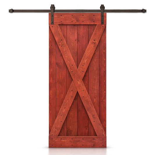 CALHOME 48-in x 84-in Cherry Red Knotty pine Wood Solid core Single Barn Door (Hardware Included)