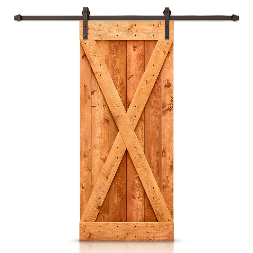 CALHOME 38-in x 84-in Red walnut Pine Wood Solid core Single Barn Door (Hardware Included)