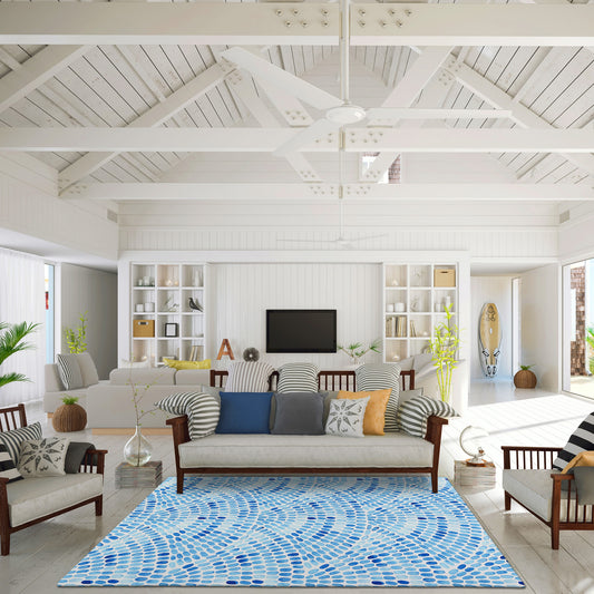 Addison Rugs Surfside 9 x 12 (ft) Loomed Blue Rectangular Indoor/Outdoor Tropical Area rug