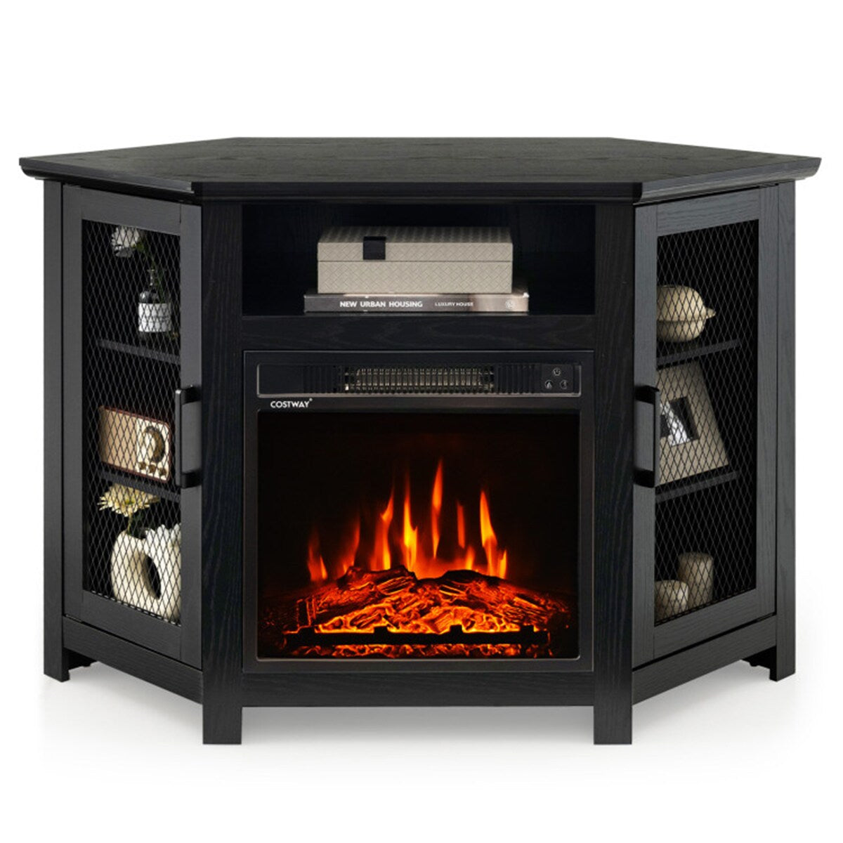 Clihome 45-in W Black TV Stand with Fan-forced Electric Fireplace CL-DKUS-10169