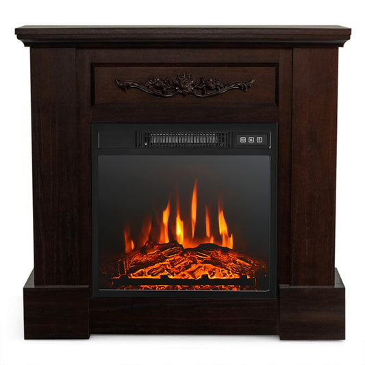 Clihome 32-in W Brown TV Stand with Fan-forced Electric Fireplace CL-NAUS-10103