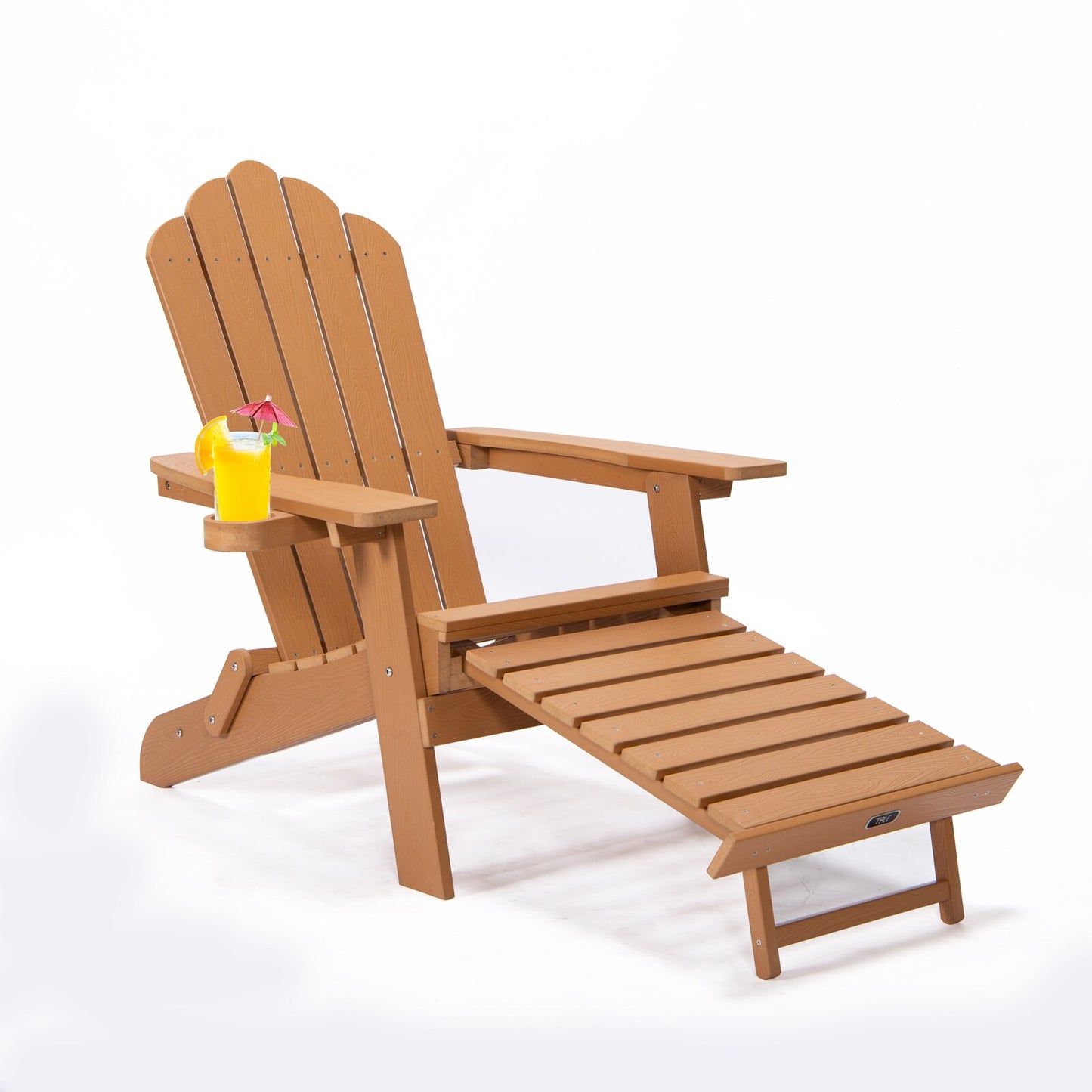 Miki Shinly Patio Chairs Brown Wood Frame Stationary Adirondack Chair with Slat Seat