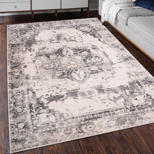 MDA Rugs Angel 8 x 10 (ft) Cream/Gray Rectangular Indoor Abstract Oriental Area rug