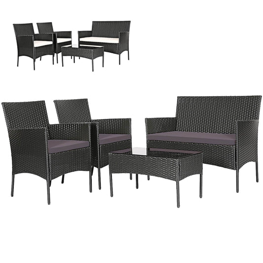 WELLFOR 4 -Piece Rattan Patio Conversation Set with Gray Cushions