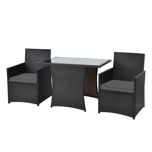 WELLFOR 3 -Piece Rattan Patio Conversation Set with Gray Cushions