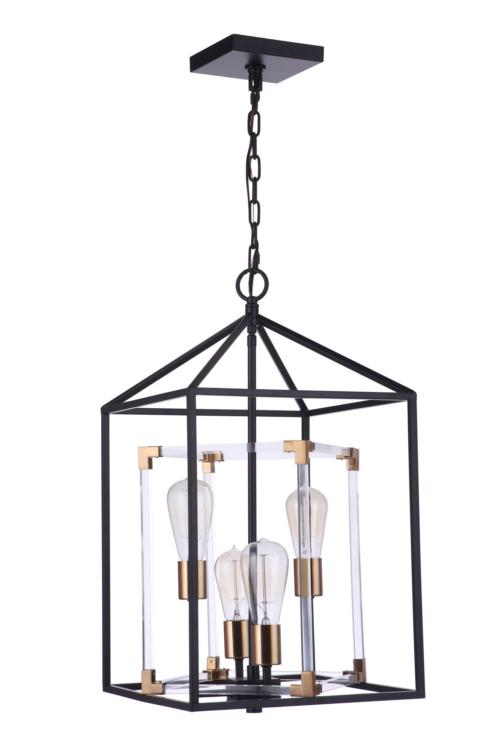 Craftmade Aaron 4 -Light Flat Black/Satin Brass Traditional Square Medium Hanging Pendant light