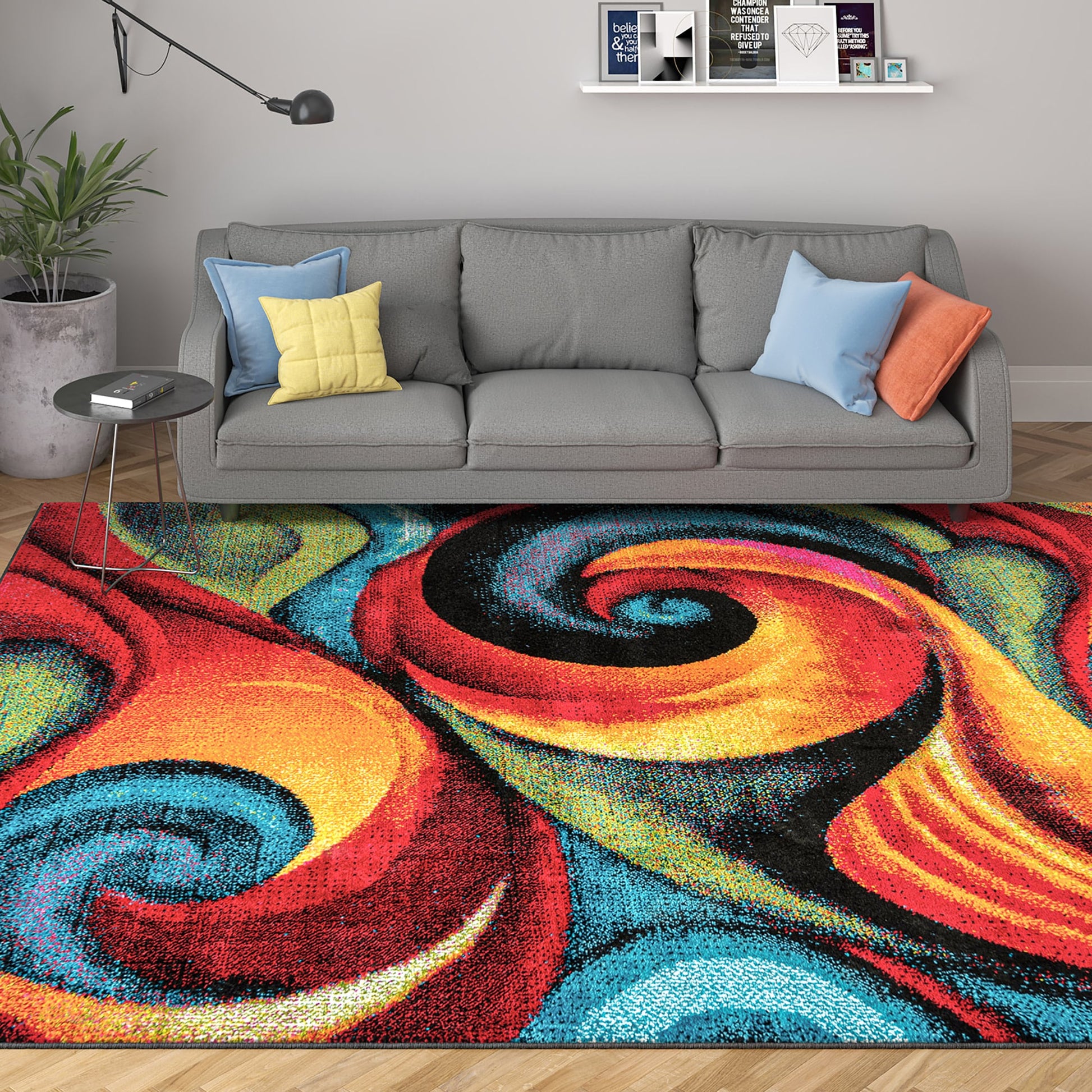 Tayse Symphony 9 x 12 (ft) Loomed Multi Rectangular Indoor Abstract Bohemian/Eclectic Pet Friendly Area rug