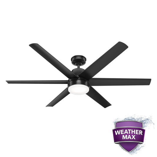 Hunter Skysail WeatherMax 60-in Outdoor Matte Black with Matte Blades Ceiling Fan With Light ( 6 -Blade ) 5456574