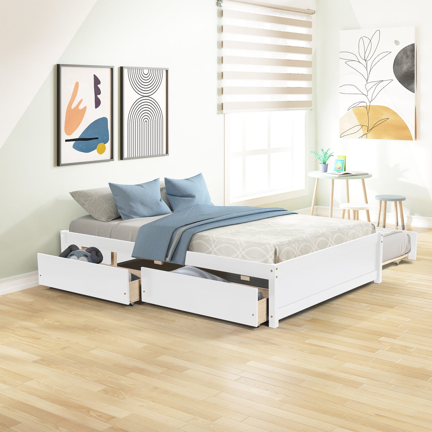 Qualler White Full Wood Platform Bed