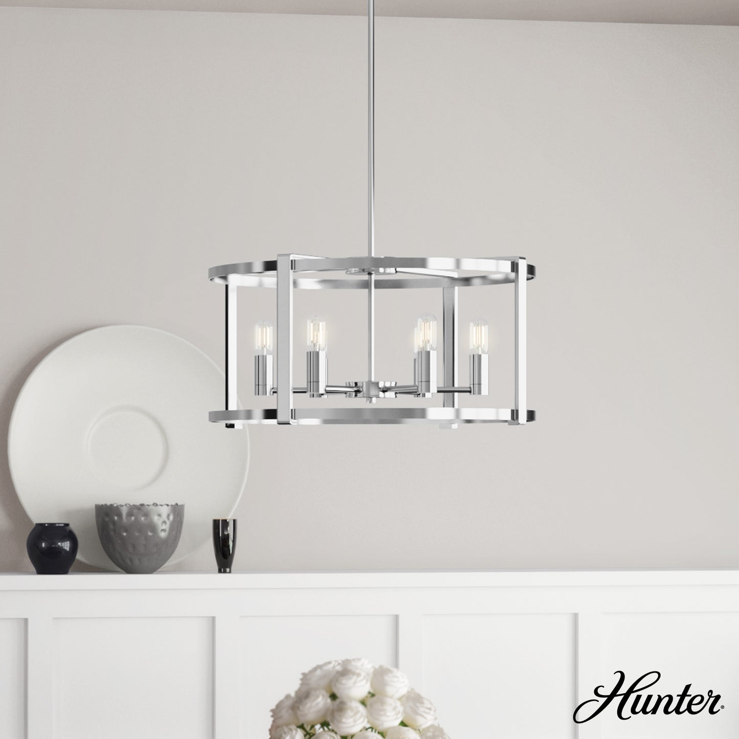 Hunter Astwood 6 -Light Polished Nickel Transitional For Use in Bedrooms, Dining Rooms, Foyers, Kitchens, Living Rooms Chandelier 1952867
