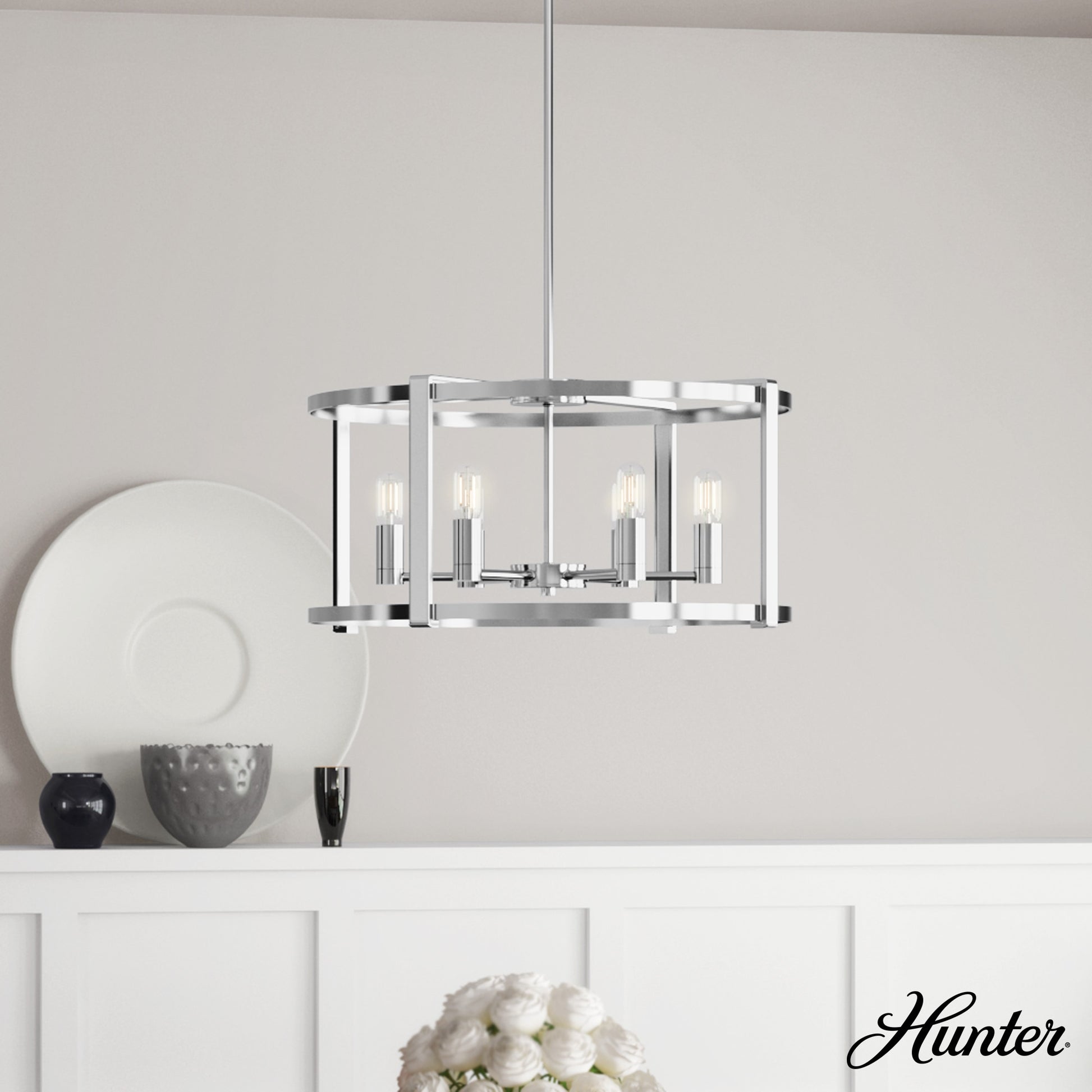 Hunter Astwood 6 -Light Polished Nickel Transitional For Use in Bedrooms, Dining Rooms, Foyers, Kitchens, Living Rooms Chandelier 1952867
