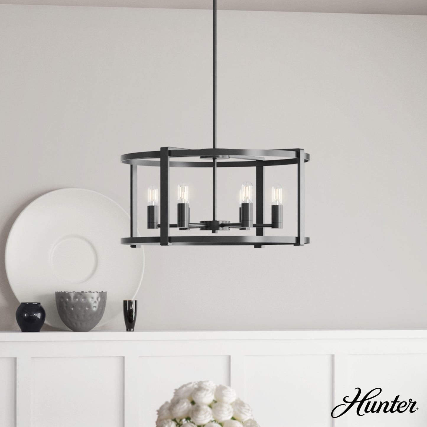Hunter Astwood 6 -Light Matte Black Transitional For Use in Bedrooms, Dining Rooms, Foyers, Kitchens, Living Rooms Chandelier 1952868