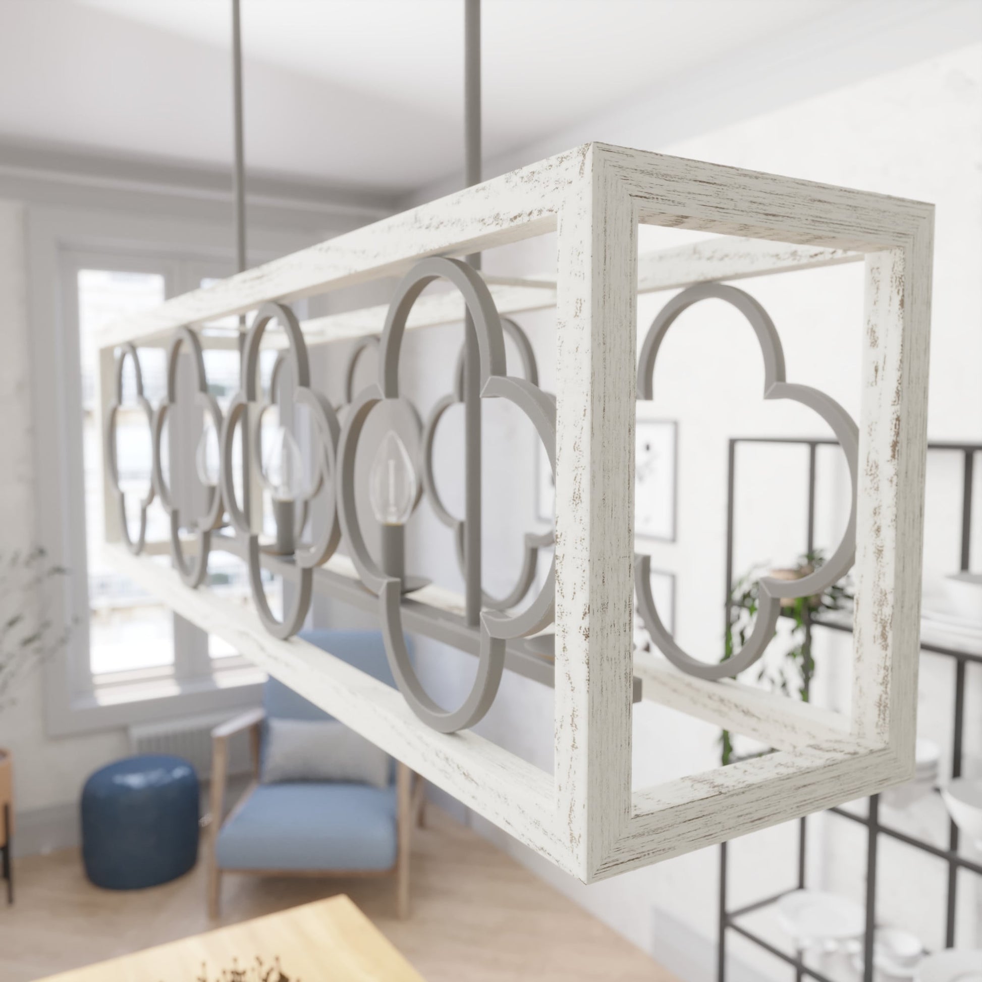 Hunter Gablecrest 4 -Light Burnished Off-white Rustic For Use in Bedrooms, Dining Rooms, Foyers, Kitchens, Living Rooms Chandelier 3830554