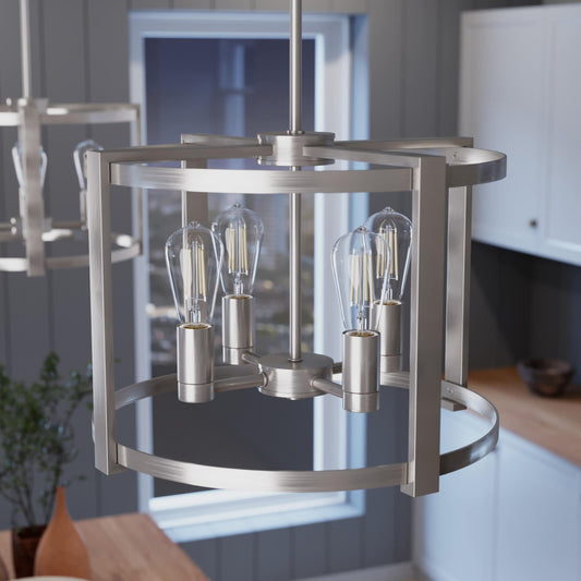 Hunter Astwood 4 -Light Brushed Nickel Transitional Cage For Use in Bedrooms, Dining Rooms, Foyers, Kitchens, Living Rooms Chandelier 3848155