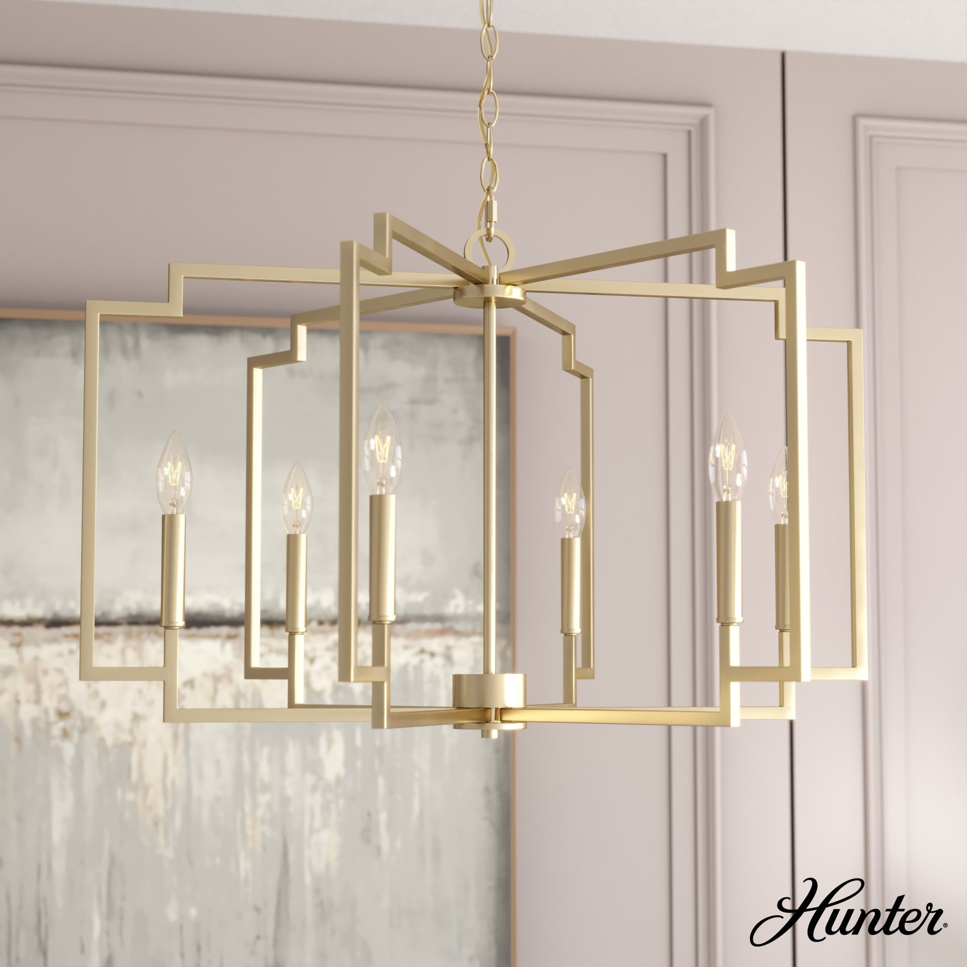 Hunter Zoanne 6 -Light Satin Gold Modern/contemporary Bare bulb For Use in Bedrooms, Dining Rooms, Foyers, Kitchens, Living Rooms Chandelier 5228371