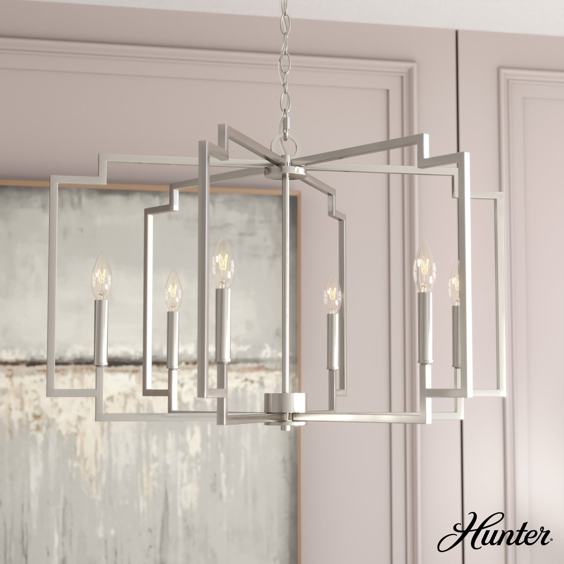 Hunter Zoanne 6 -Light Brushed Nickel Modern/contemporary Bare bulb For Use in Bedrooms, Dining Rooms, Foyers, Kitchens, Living Rooms Chandelier 5228372
