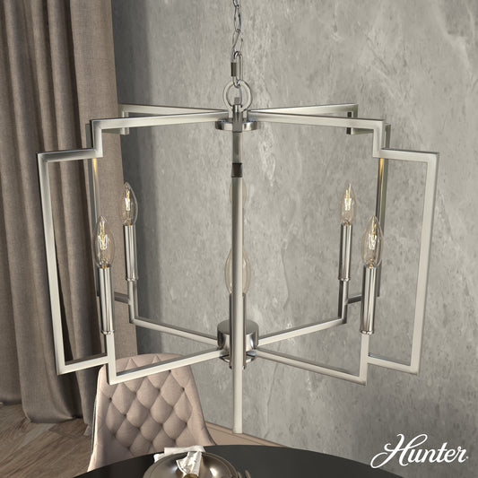 Hunter Zoanne 6 -Light Brushed Nickel Modern/contemporary Bare bulb For Use in Bedrooms, Dining Rooms, Foyers, Kitchens, Living Rooms Chandelier 5228360