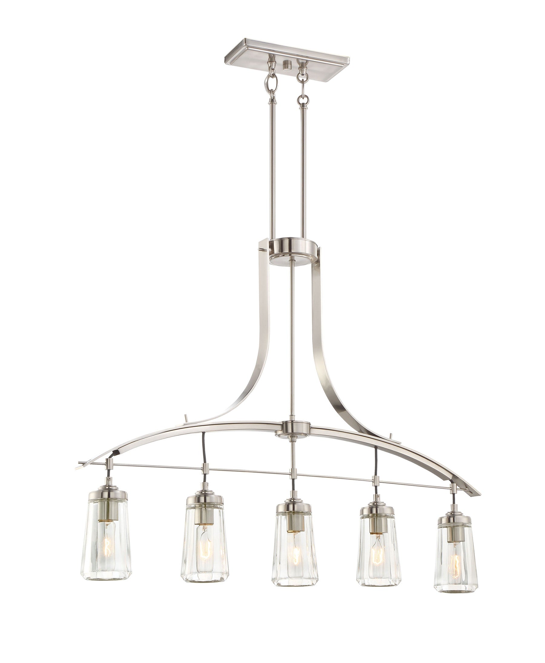 Minka Lavery Poleis 5 -Light Brushed Nickel Modern/contemporary Clear glass Cylinder Large Hanging Pendant light 1640770