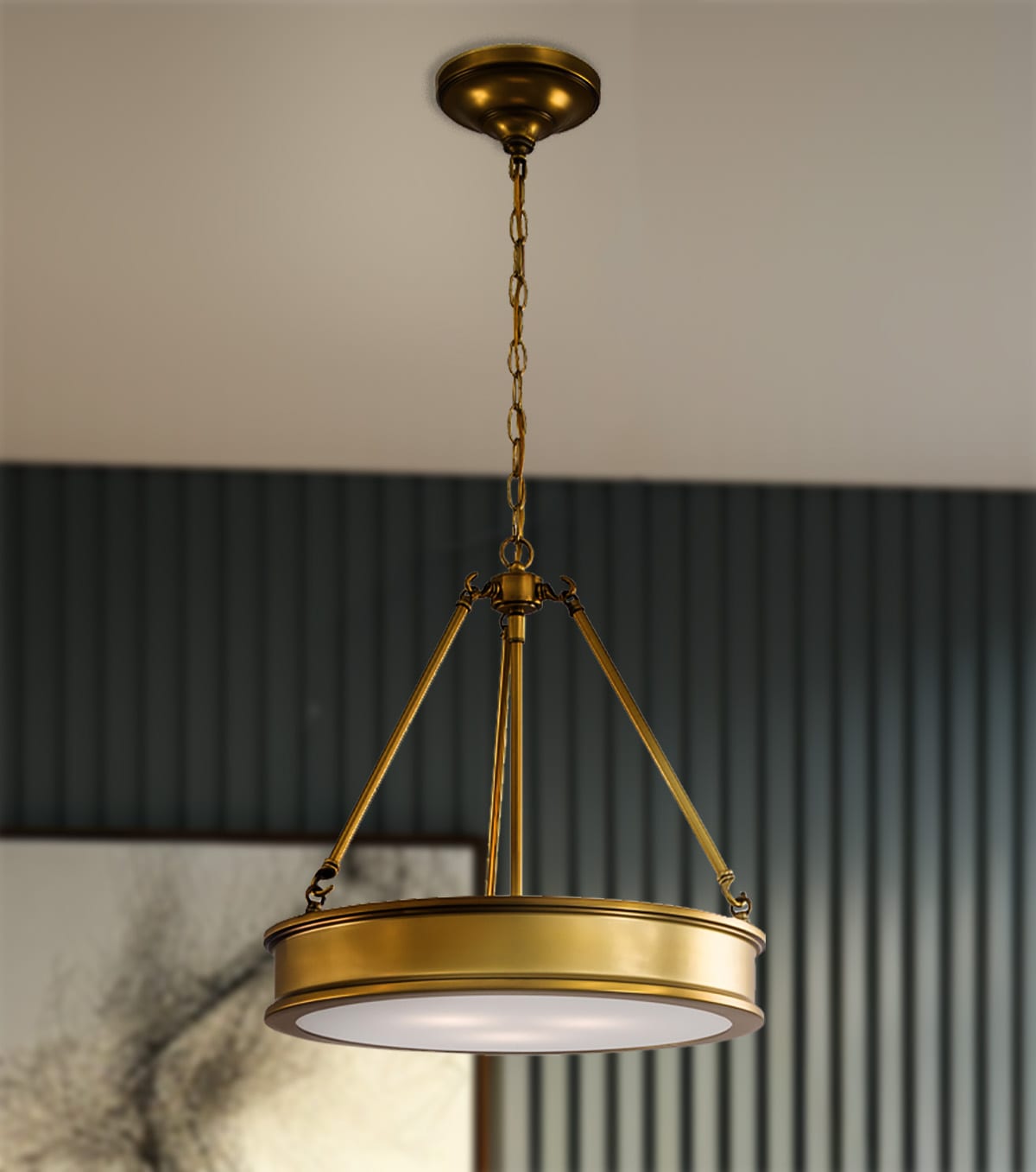 Minka Lavery Harbour Point 3 -Light Liberty Gold Modern/contemporary Etched glass Drum Medium Hanging Pendant light 1640796