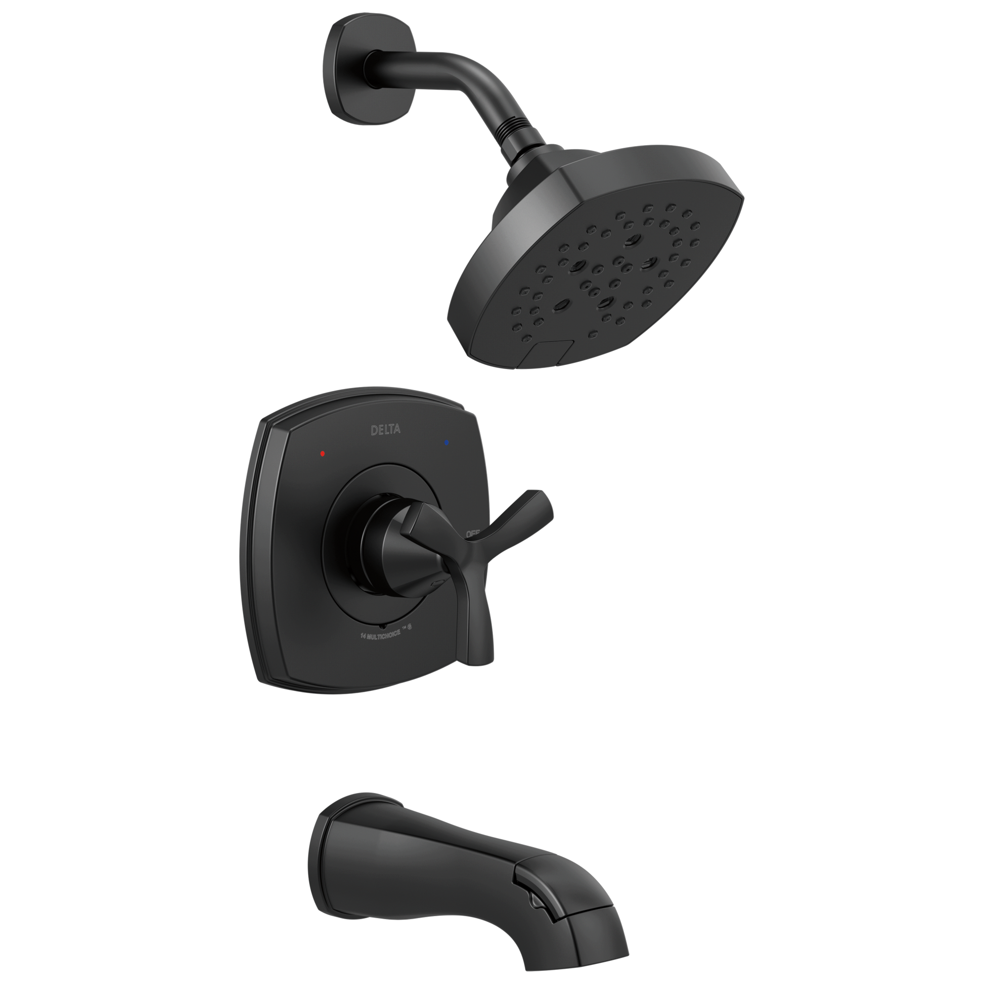 Delta Stryke Matte Black 1-handle Multi-function 7.0-Inches Round Bathtub and shower Faucet with Valve