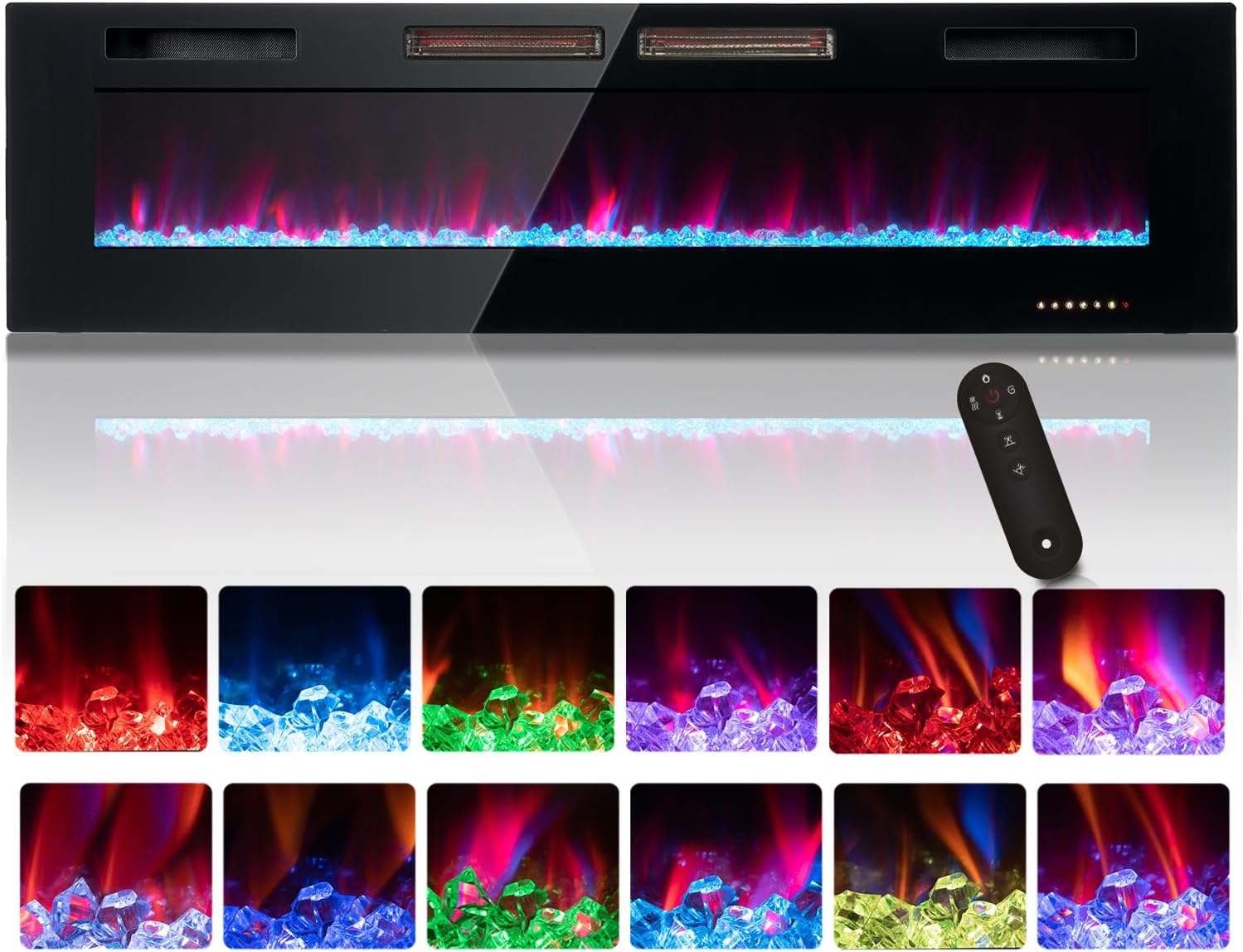 AOXUN 68-in W Black LED Electric Fireplace H20026