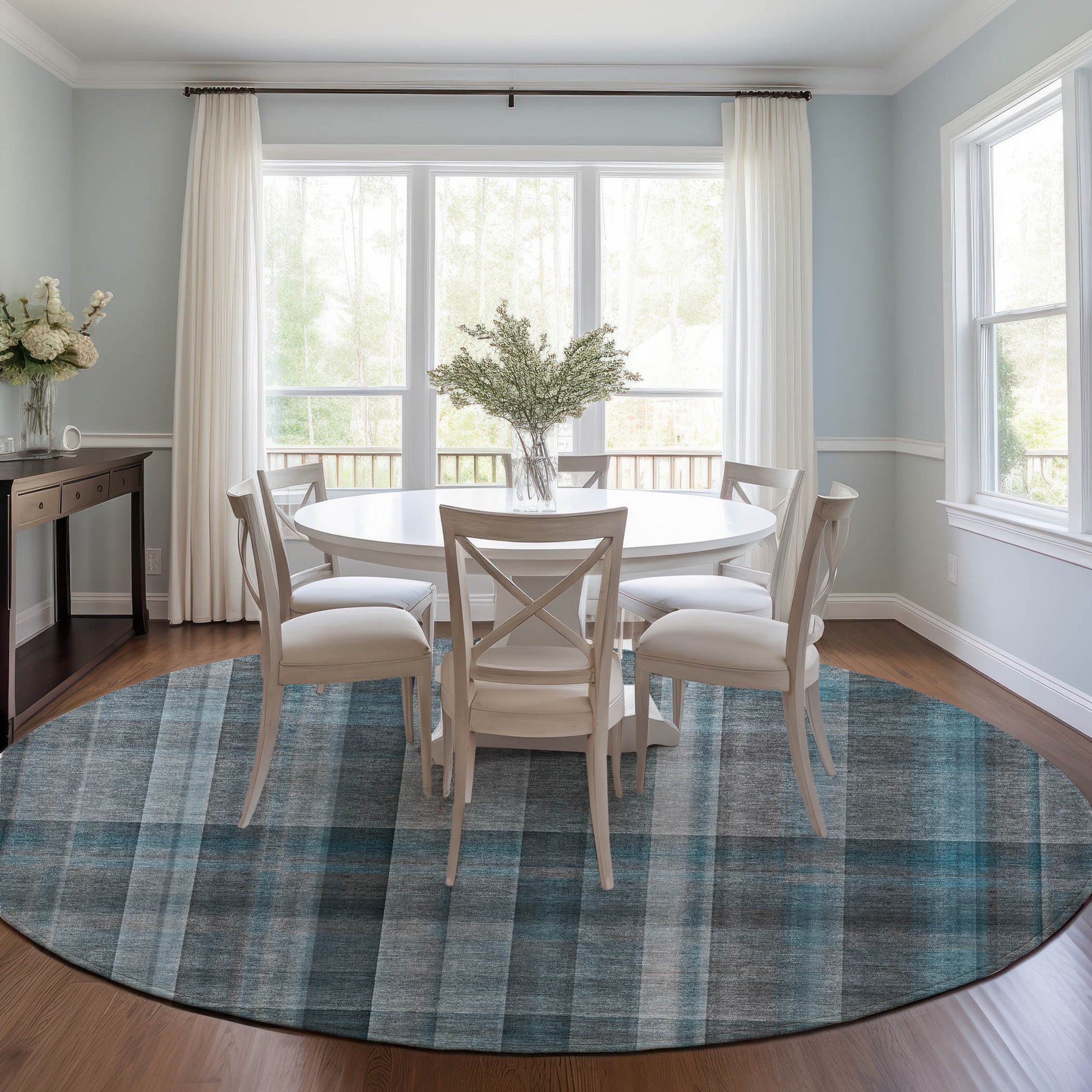 Addison Rugs Chantille 8 x 8 (ft) Teal Round Indoor/Outdoor Stripe Machine washable Area rug