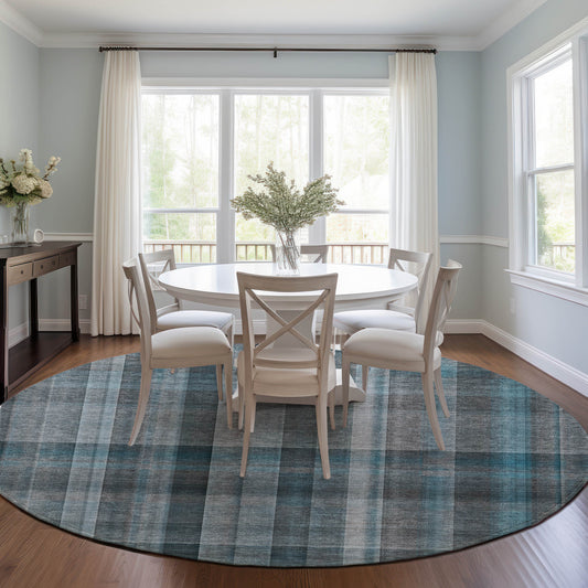 Addison Rugs Chantille 8 x 8 (ft) Teal Round Indoor/Outdoor Stripe Machine washable Area rug
