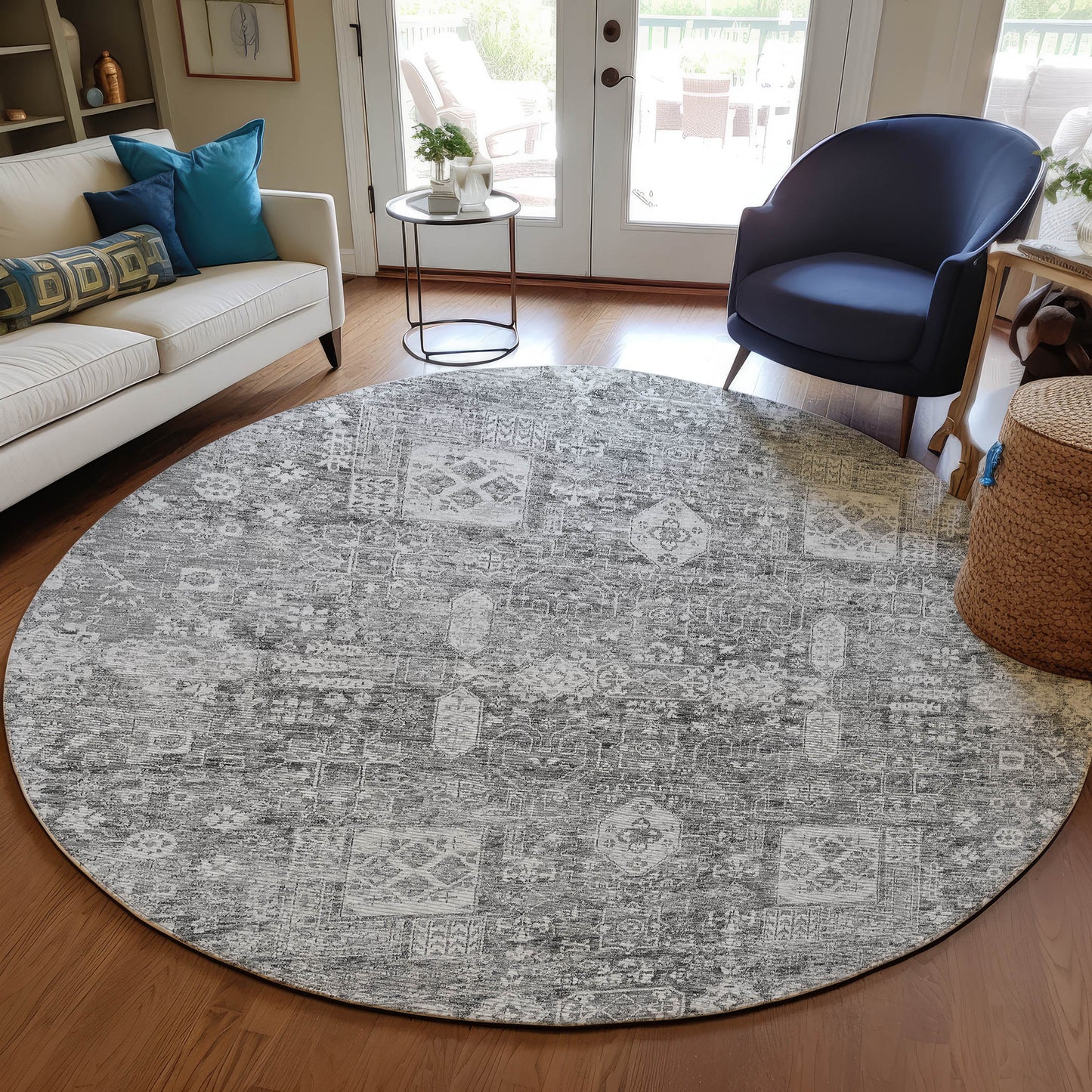Addison Rugs Chantille ACN637GY 8 x 8 (ft) Gray Round Indoor/Outdoor Geometric Machine washable Area rug