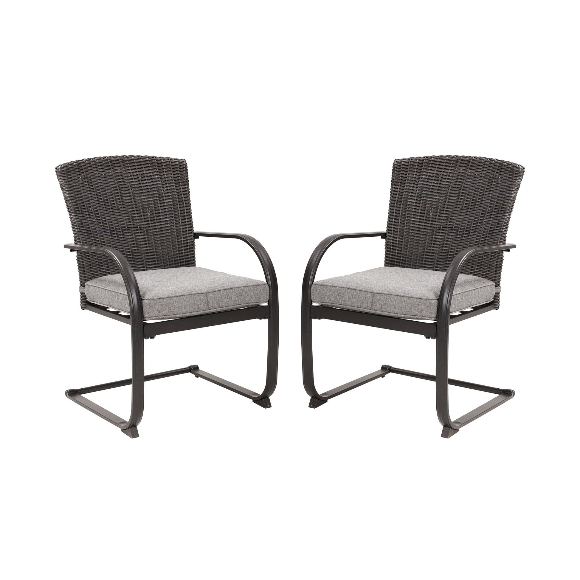 Clihome Patio Bistro Set 2-Piece Patio Chair with Gray Cushions Set of 2 Rattan Iron Iron Frame Stationary Dining Chair with Gray Cushioned Seat