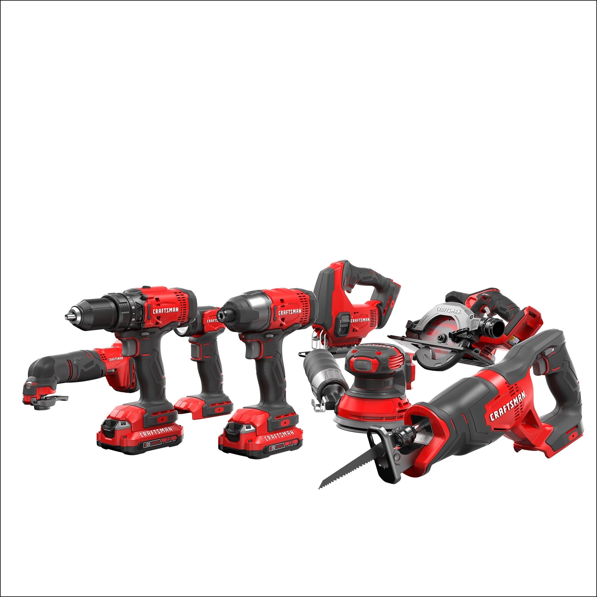 CRAFTSMAN V20 20-volt Max 8-Tool Power Tool Combo Kit with Soft Case (2-Batteries Included and Charger Included) CMCK801D2