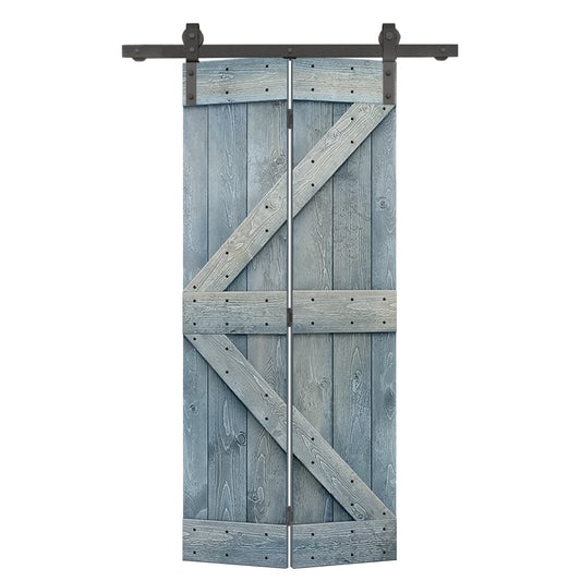 CALHOME 20-in x 84-in Denim Blue Pine Wood Solid core Single Barn Door (Hardware Included)