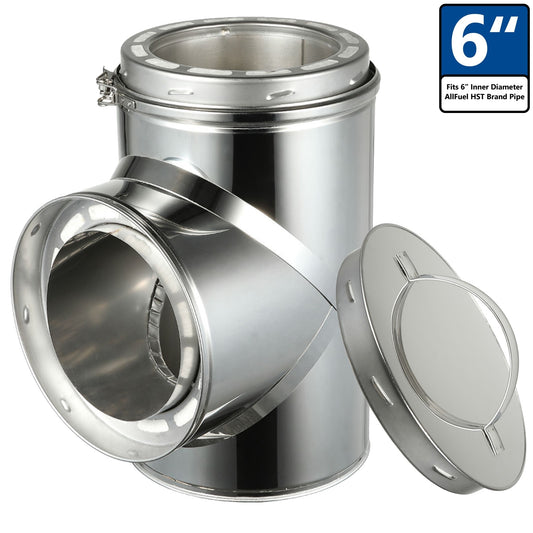 AllFuel HST 6" Cleanout Tee Chimney Pipe Accessory Kit for Installation BL.EV.RB-SHT6T90
