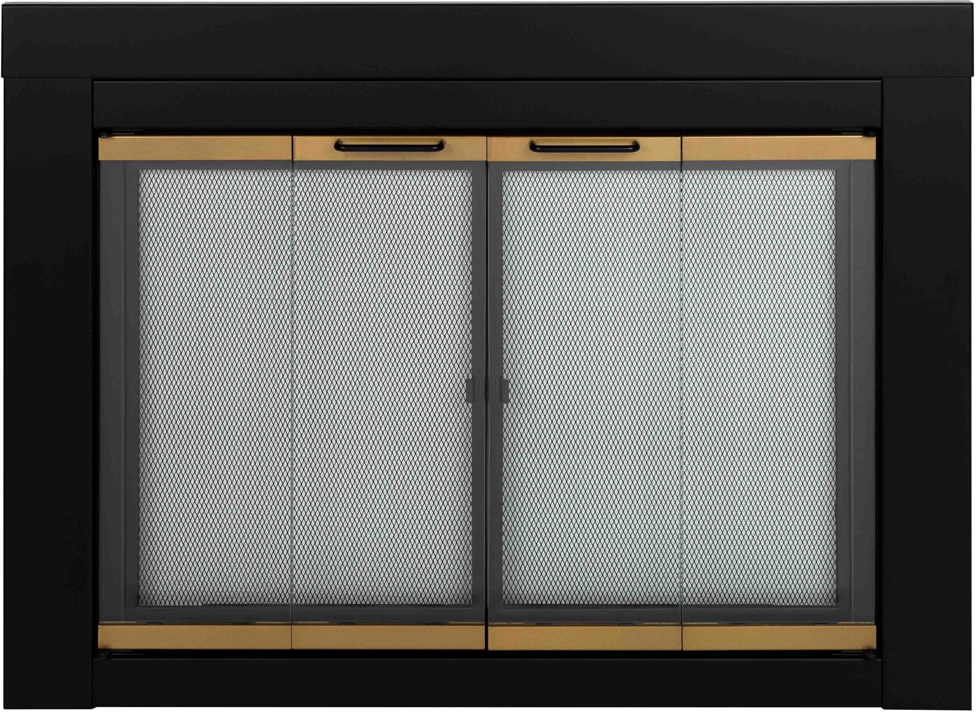 Pleasant Hearth Arrington Black with Moonlight Gold Trim Large Bifold Fireplace Doors with Clear Tempered Glass AR-1022