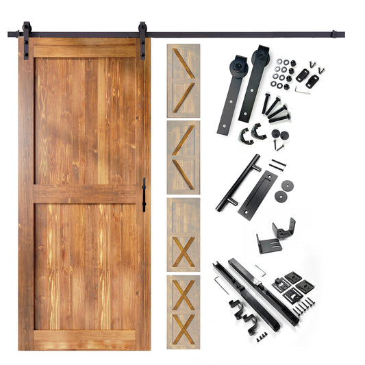 HOMACER 42-in x 80-in Early American Pine Wood Solid core Single Barn Door (Hardware Included)