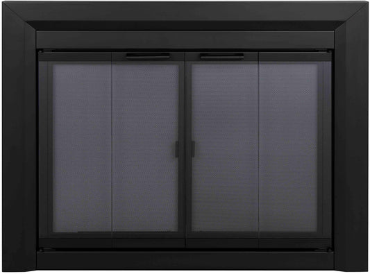 Pleasant Hearth Clairmont Black Small Bifold Fireplace Doors with Smoke Tempered Glass CM-3010