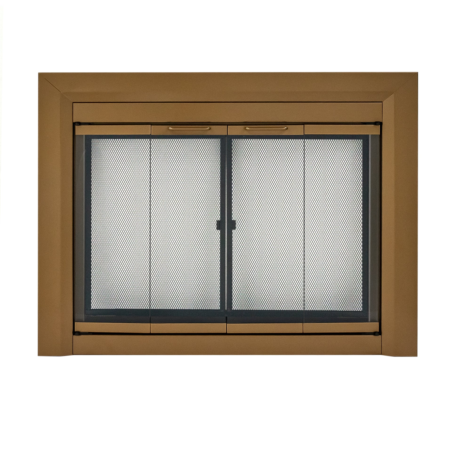Pleasant Hearth Clairmont Heritage Brass Small Bifold Fireplace Doors with Smoke Tempered Glass CM-3010HE