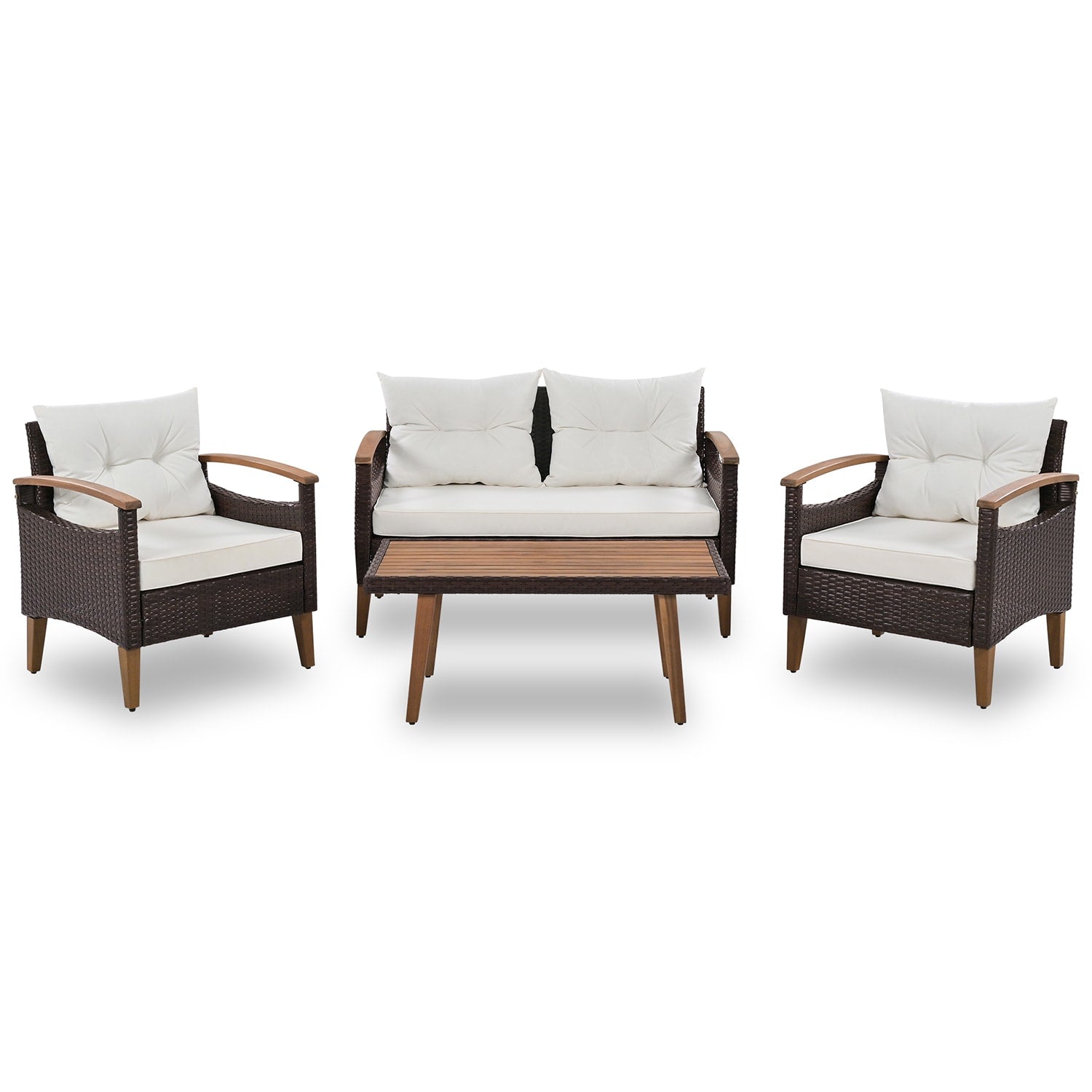 Bybafun 4 -Piece Wicker Patio Conversation Set with Beige Cushions