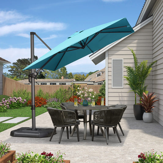 PURPLE LEAF 8-ft Aluminum Blue Crank Cantilever Patio Umbrella with Base