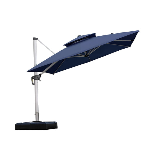 PURPLE LEAF 9-ft Aluminum Navy Crank Cantilever Patio Umbrella