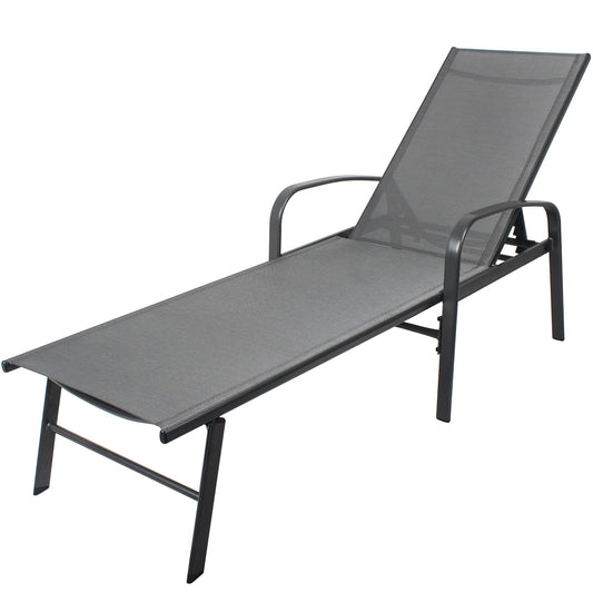 Bybafun Set of 2 Gray Steel Frame Stationary Chaise Lounge Chair with Gray Mesh Seat