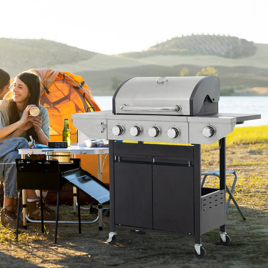 Runesay Gas Grill Black 4-Burner Natural Gas Grill with 1 Side Burner HBGRIL-02