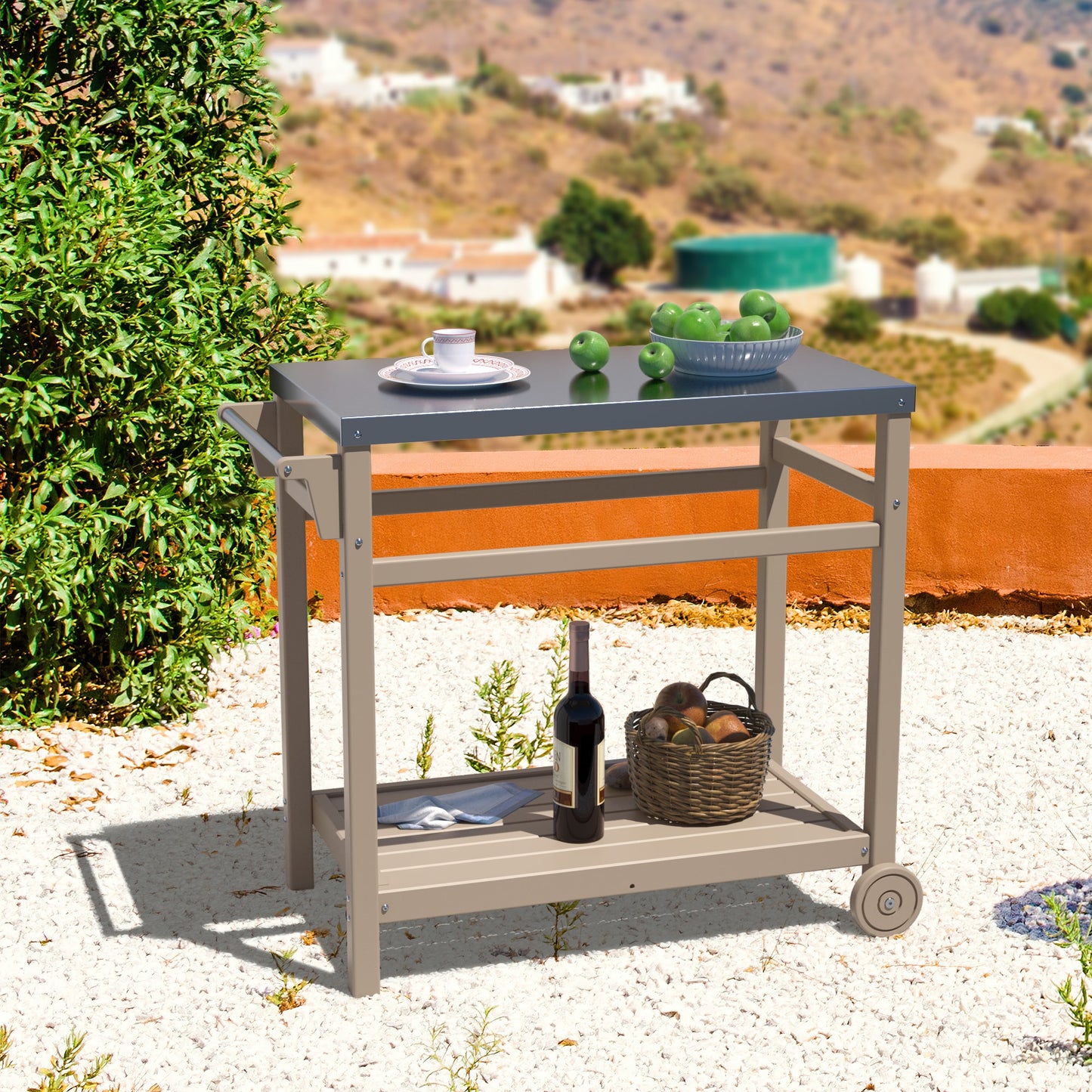 Runesay Grill Prep Cart Wood Steel Grill Cart HBGRIL-15