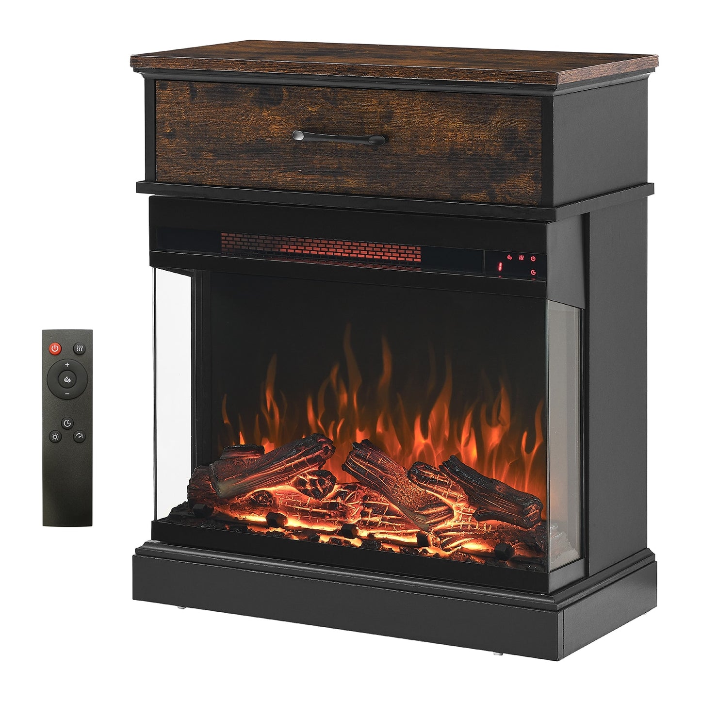 Bybafun 25-in W Black Infrared Quartz Electric Fireplace YC0700032