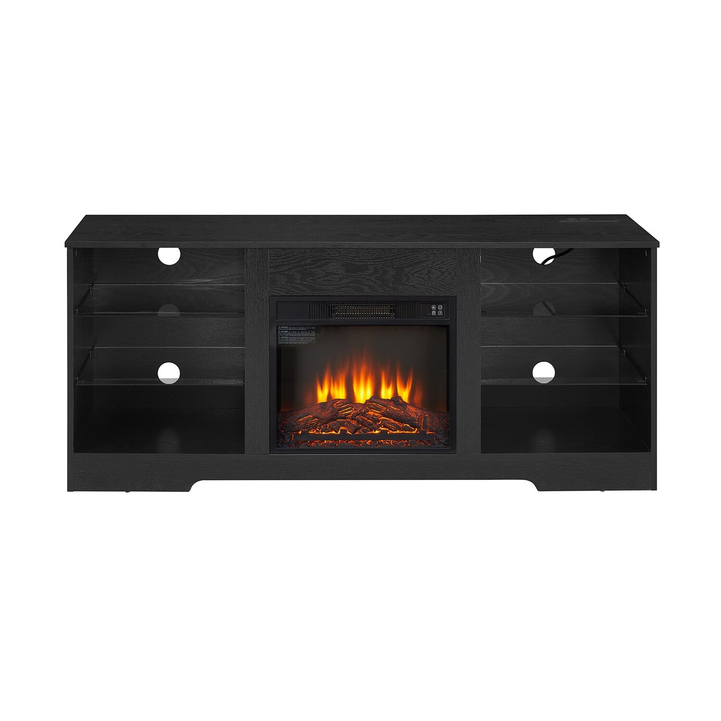 Bybafun 57.9-in W Black TV Stand with LED Electric Fireplace YC1600009