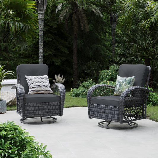 Patio Watcher Rocking Chair 2 -Piece Rattan Patio Conversation Set with Dark Gray Cushions